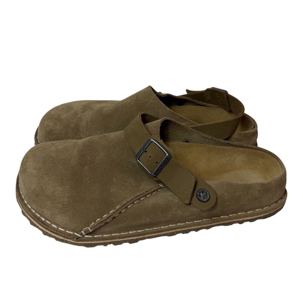 Birkenstock Lutry Men's Olive Suede Clogs with Adjustable Strap